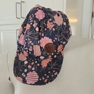 Kids Floral Baseball Cap - Pink on Navy